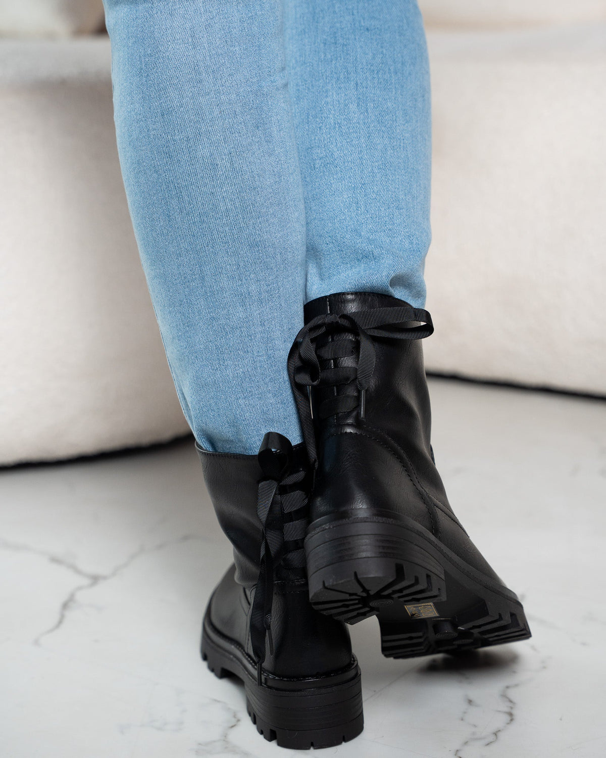 Women's Ankle Boots – Combat Style, Lug Sole & Bow Detail