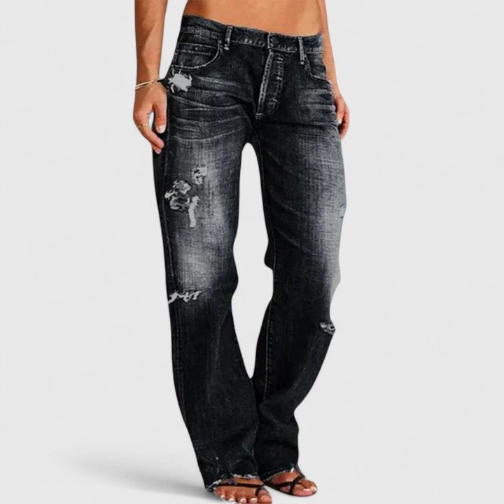 Women's Baggy Jeans – Distressed Wide Leg Denim