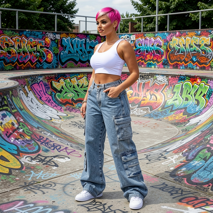 Women's Baggy Jeans – Straight Leg Cargo Denim