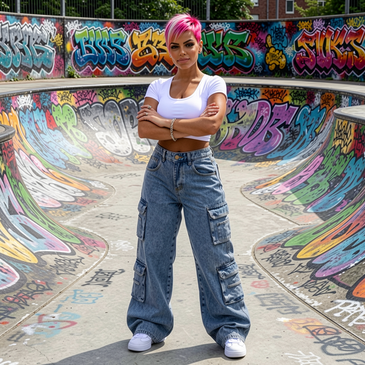 Women's Baggy Jeans – Straight Leg Cargo Denim