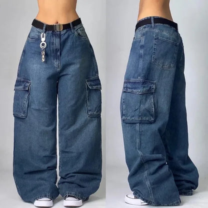 Women's Baggy Jeans – Wide Leg Cargo Pocket Denim