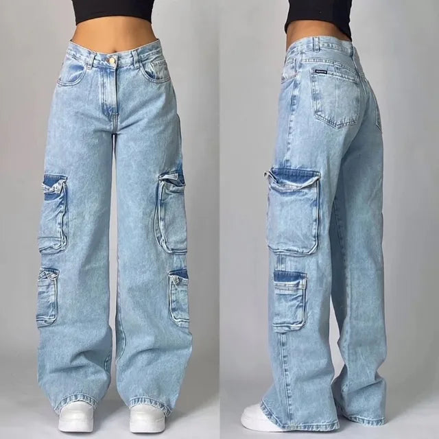 Women's Baggy Jeans – Wide Leg Cargo Pocket Denim