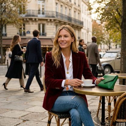 Women's Blazer – Tailored Velvet Gold Button Jacket