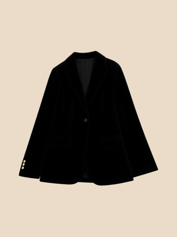 Women's Blazer – Tailored Velvet Gold Button Jacket