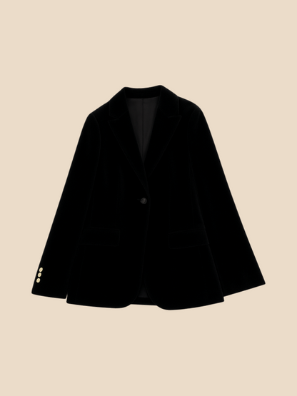 Women's Blazer – Tailored Velvet Gold Button Jacket