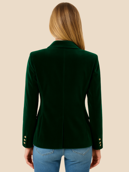 Women's Blazer – Tailored Velvet Gold Button Jacket