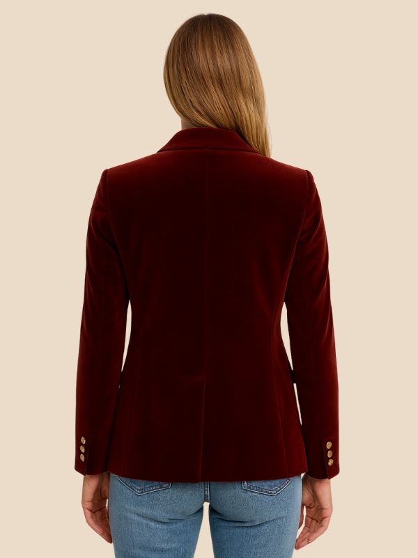 Women's Blazer – Tailored Velvet Gold Button Jacket