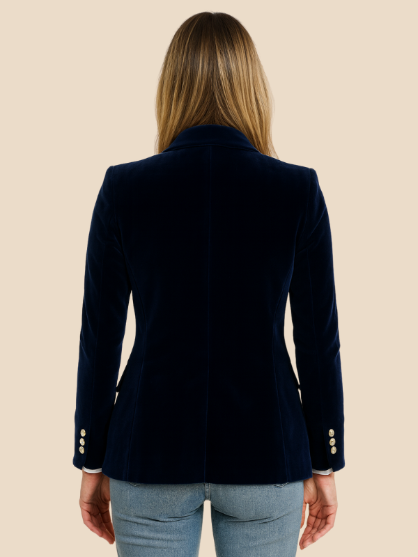 Women's Blazer – Tailored Velvet Gold Button Jacket