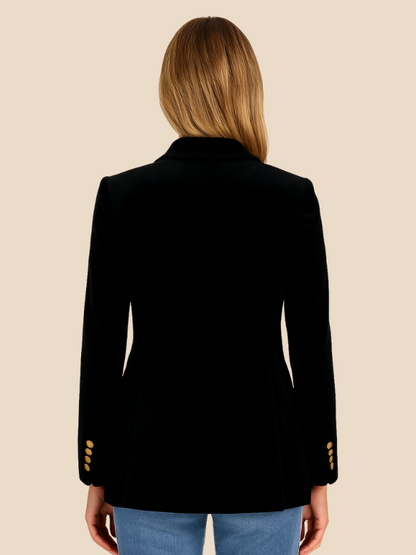 Women's Blazer – Tailored Velvet Gold Button Jacket