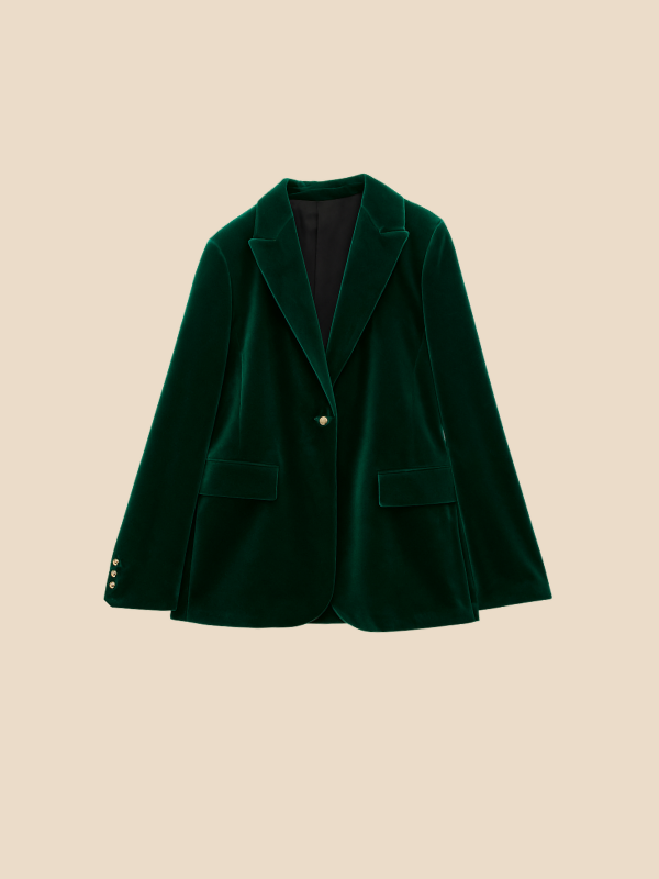 Women's Blazer – Tailored Velvet Gold Button Jacket