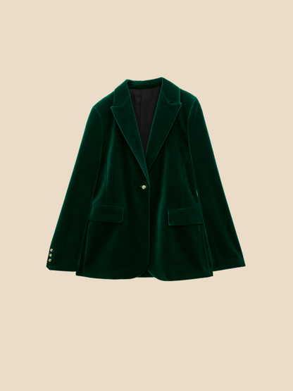 Women's Blazer – Tailored Velvet Gold Button Jacket