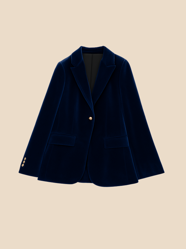 Women's Blazer – Tailored Velvet Gold Button Jacket