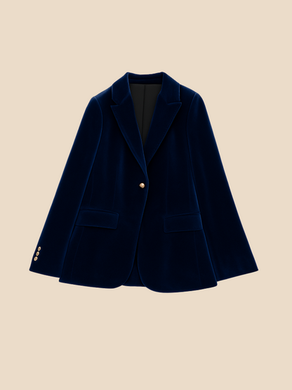 Women's Blazer – Tailored Velvet Gold Button Jacket