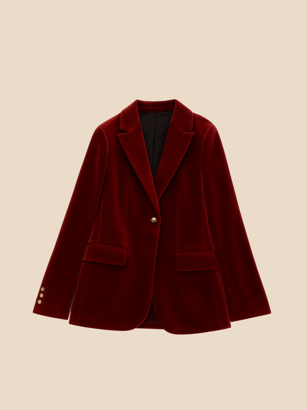 Women's Blazer – Tailored Velvet Gold Button Jacket