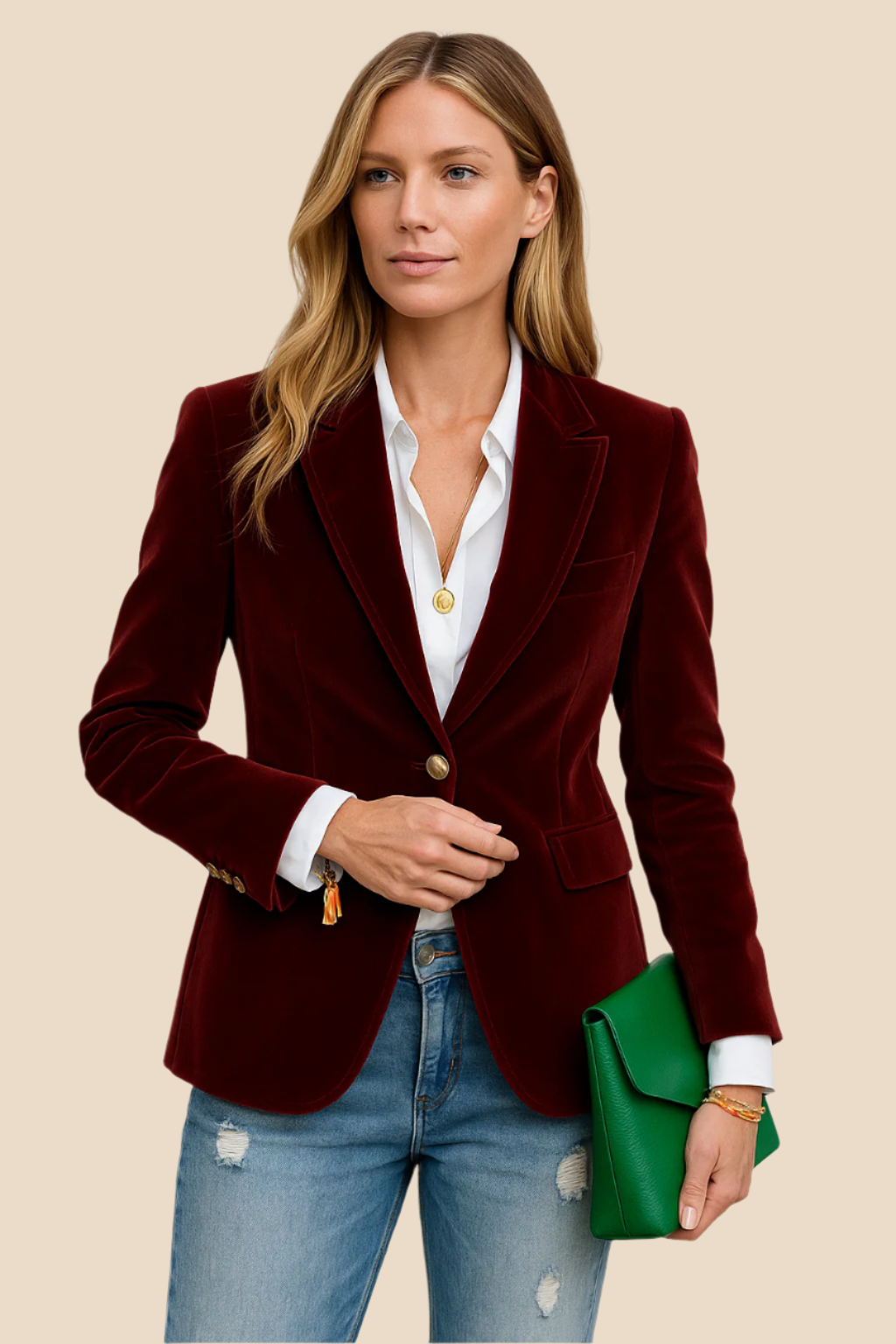 Women's Blazer – Tailored Velvet Gold Button Jacket