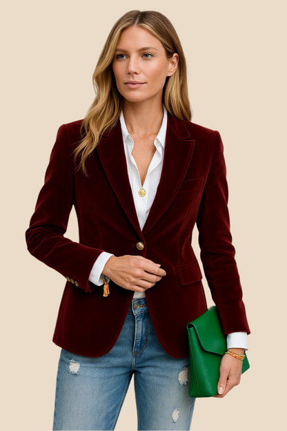 Women's Blazer – Tailored Velvet Gold Button Jacket