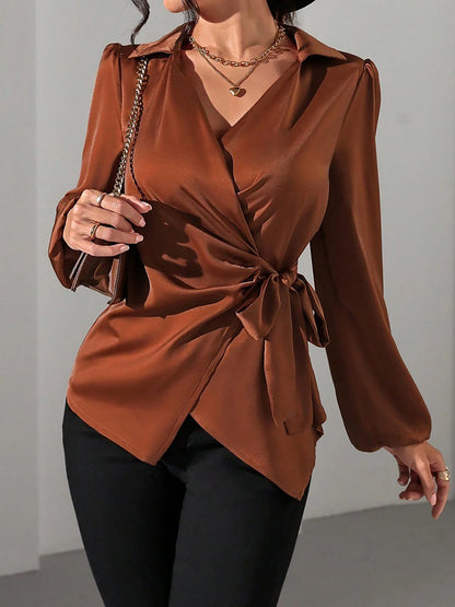 Women's Blouse – Satin Wrap Tie Top