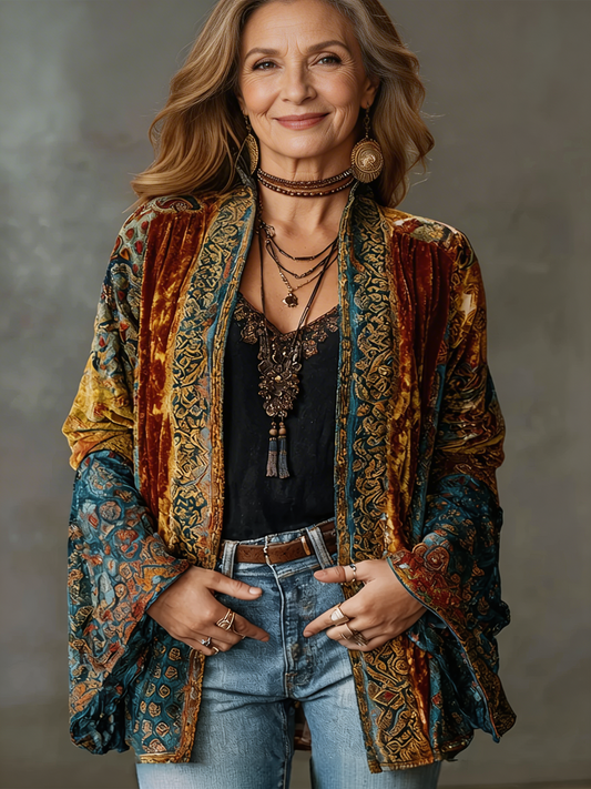 Women's Boho Jacket – Kimono-Inspired Patterned Layer