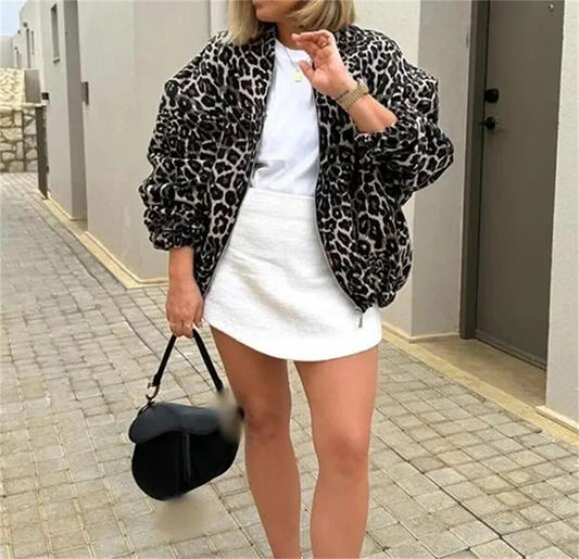 Women's Bomber Jacket – Leopard Print & Zip Front