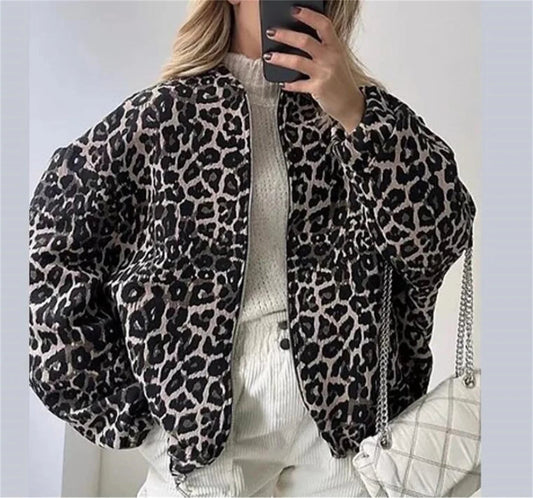 Women's Bomber Jacket – Leopard Print & Zip Front