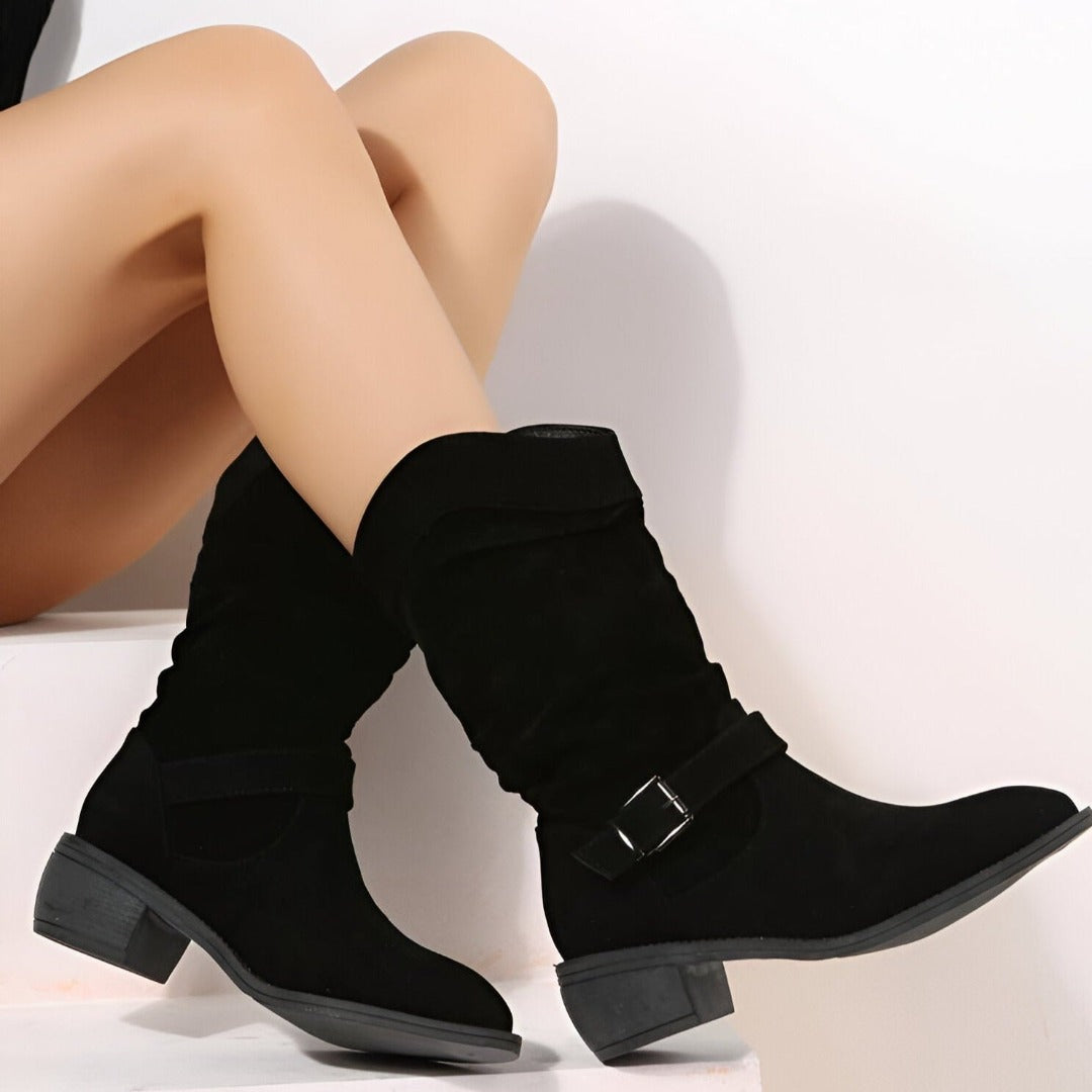 Women's Boots – Slouchy Buckle Accent Ankle Boots