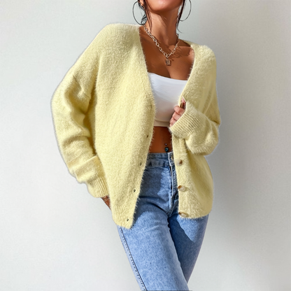Women's Cardigan – Fuzzy Look & V-Neck