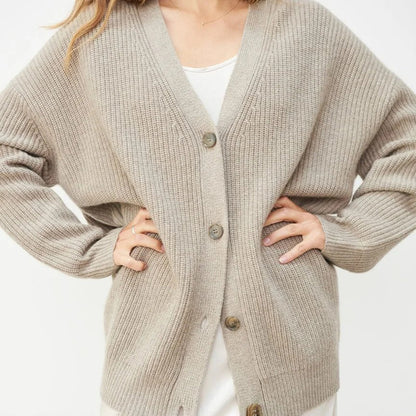 Women's Cardigan – Oversized Ribbed Button-Front Layer