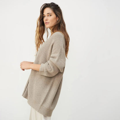 Women's Cardigan – Oversized Ribbed Button-Front Layer
