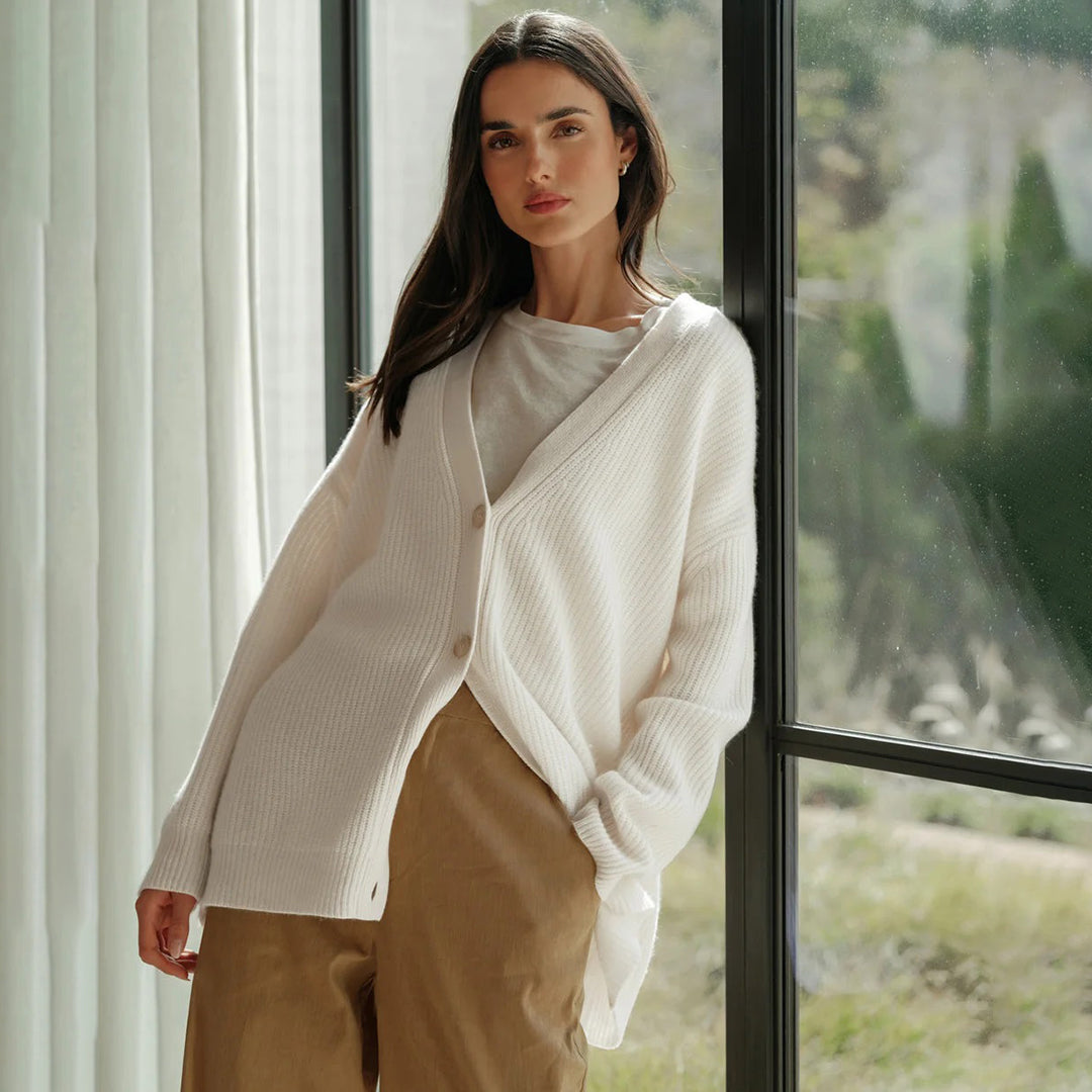 Women's Cardigan – Oversized Ribbed Button-Front Layer