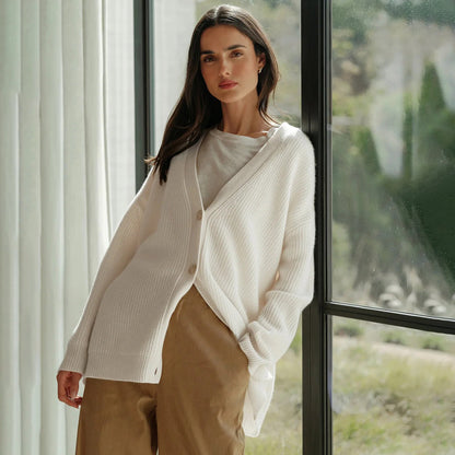 Women's Cardigan – Oversized Ribbed Button-Front Layer
