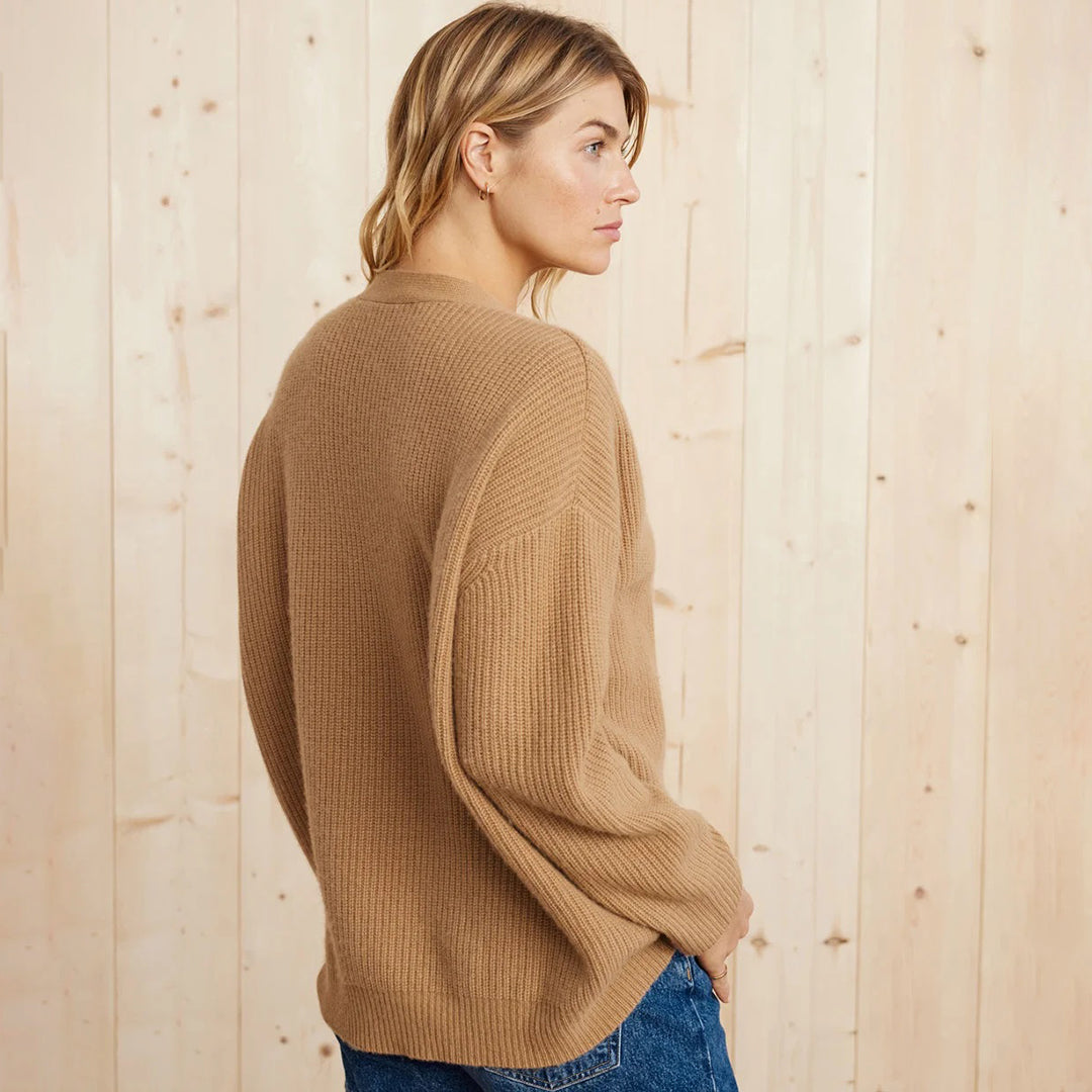 Women's Cardigan – Oversized Ribbed Button-Front Layer