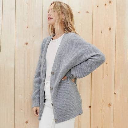 Women's Cardigan – Oversized Ribbed Button-Front Layer