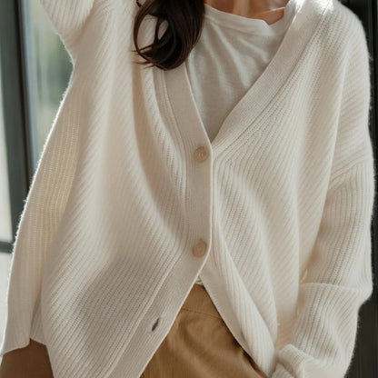 Women's Cardigan – Oversized Ribbed Button-Front Layer