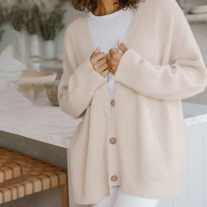 Women's Cardigan – Oversized Ribbed Button-Front Layer