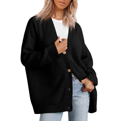 Women's Cardigan – Oversized Ribbed Button-Front Layer