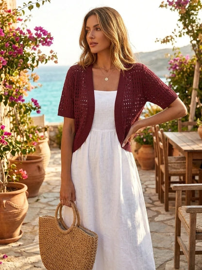 Women's Cardigan – Short Sleeve Pointelle Bolero Shrug