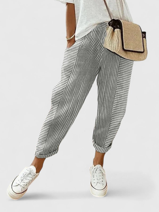 Women's Dress Pants – Striped Pull-On Jogger Trousers