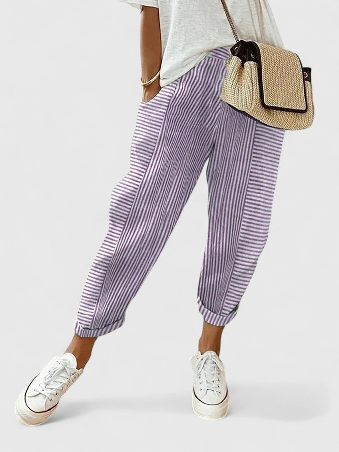 Women's Dress Pants – Striped Pull-On Jogger Trousers