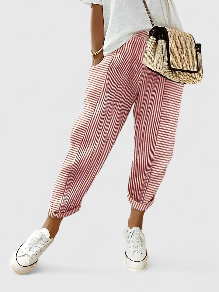 Women's Dress Pants – Striped Pull-On Jogger Trousers