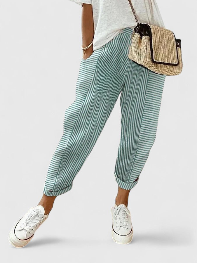Women's Dress Pants – Striped Pull-On Jogger Trousers