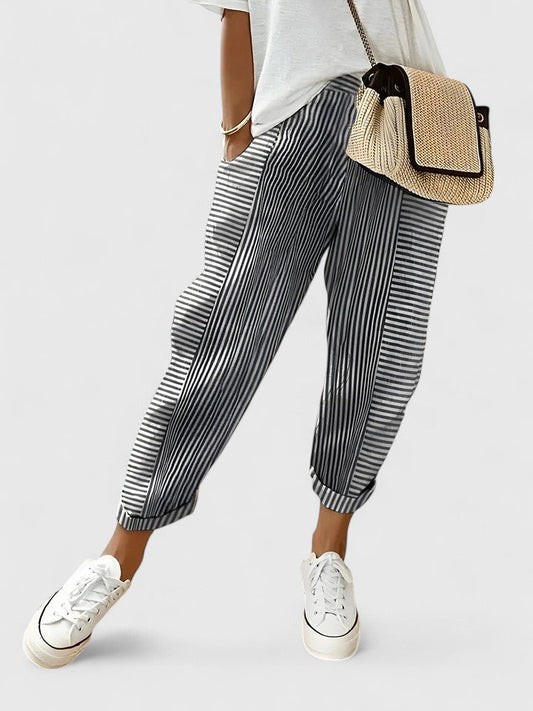 Women's Dress Pants – Striped Pull-On Jogger Trousers