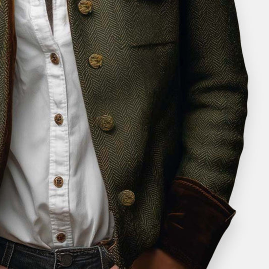 Women's Herringbone Jacket – Tweed Button-Front Tailored Style