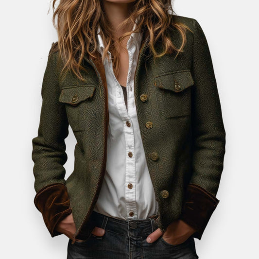Women's Herringbone Jacket – Tweed Button-Front Tailored Style