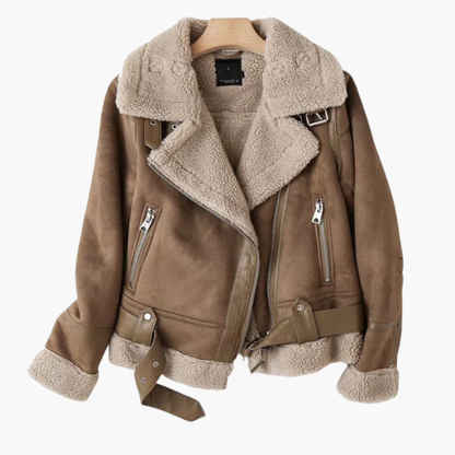 Women's Jacket – Belted Shearling Moto Jacket