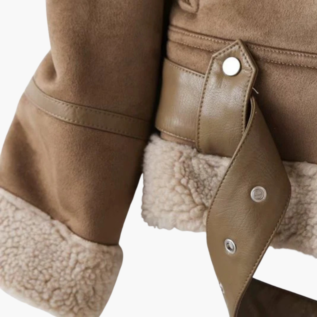 Women's Jacket – Belted Shearling Moto Jacket