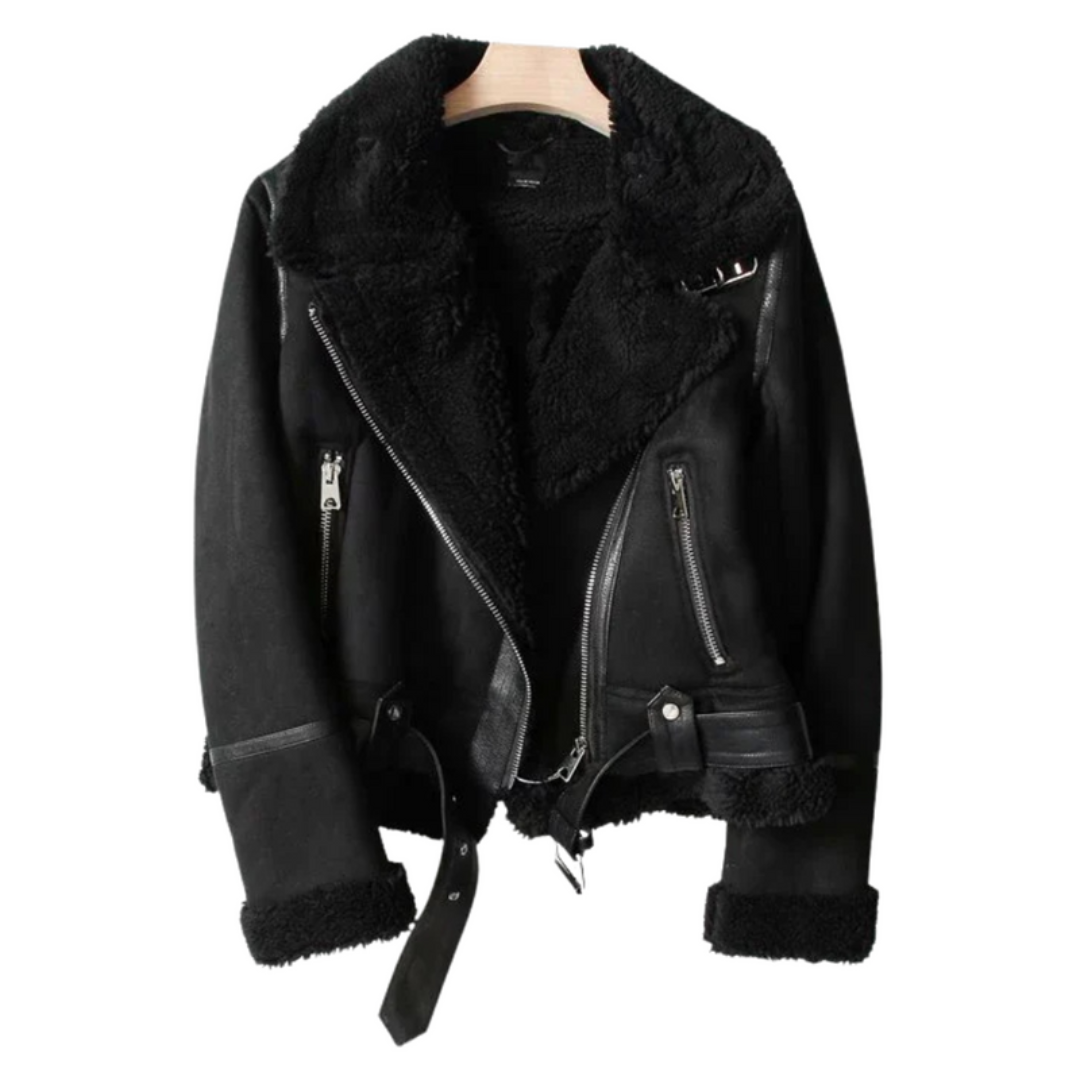 Women's Jacket – Belted Shearling Moto Jacket