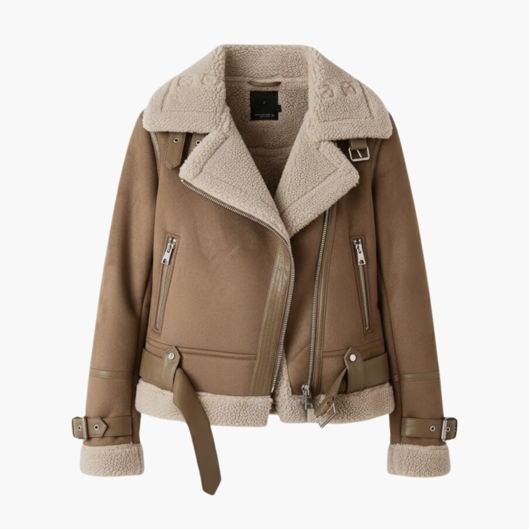 Women's Jacket – Belted Shearling Moto Jacket