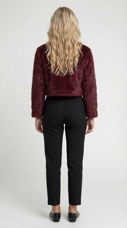 Women's Jacket – Cropped Faux Fur Collarless Jacket