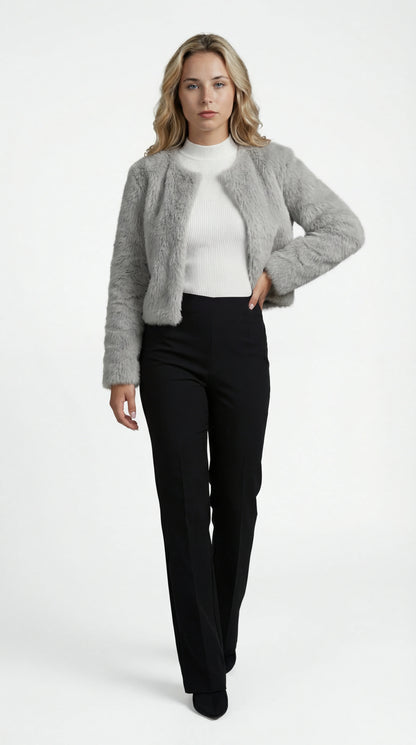 Women's Jacket – Cropped Faux Fur Collarless Jacket
