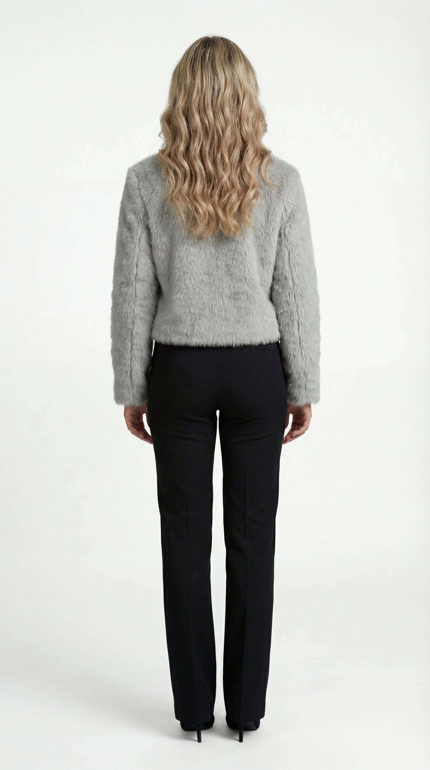 Women's Jacket – Cropped Faux Fur Collarless Jacket